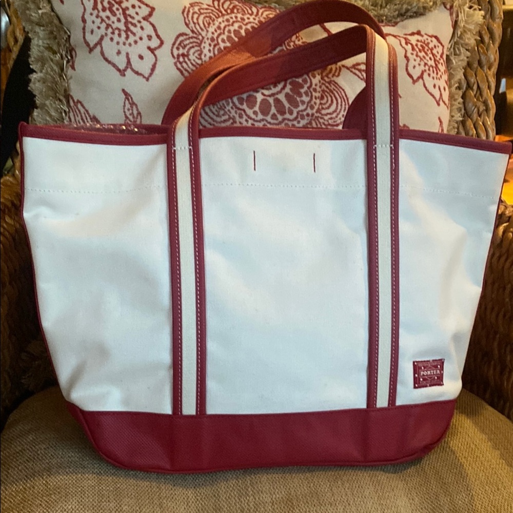 Porter Girl Tokyo Soft White and Red Tote Bag. Sturdy.